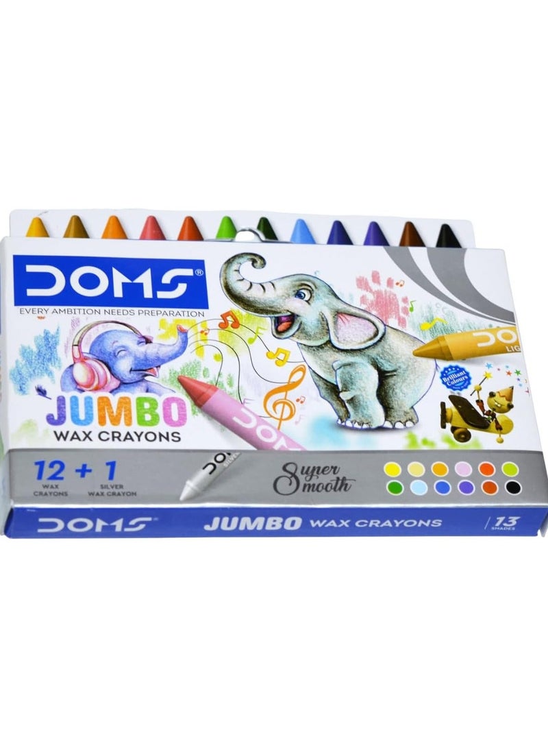 DOMS Jumbo Wax Crayons Set – 13 Pieces (12 Colors + 1 Gold), Super Smooth, Non-Toxic, For Kids - Image 3